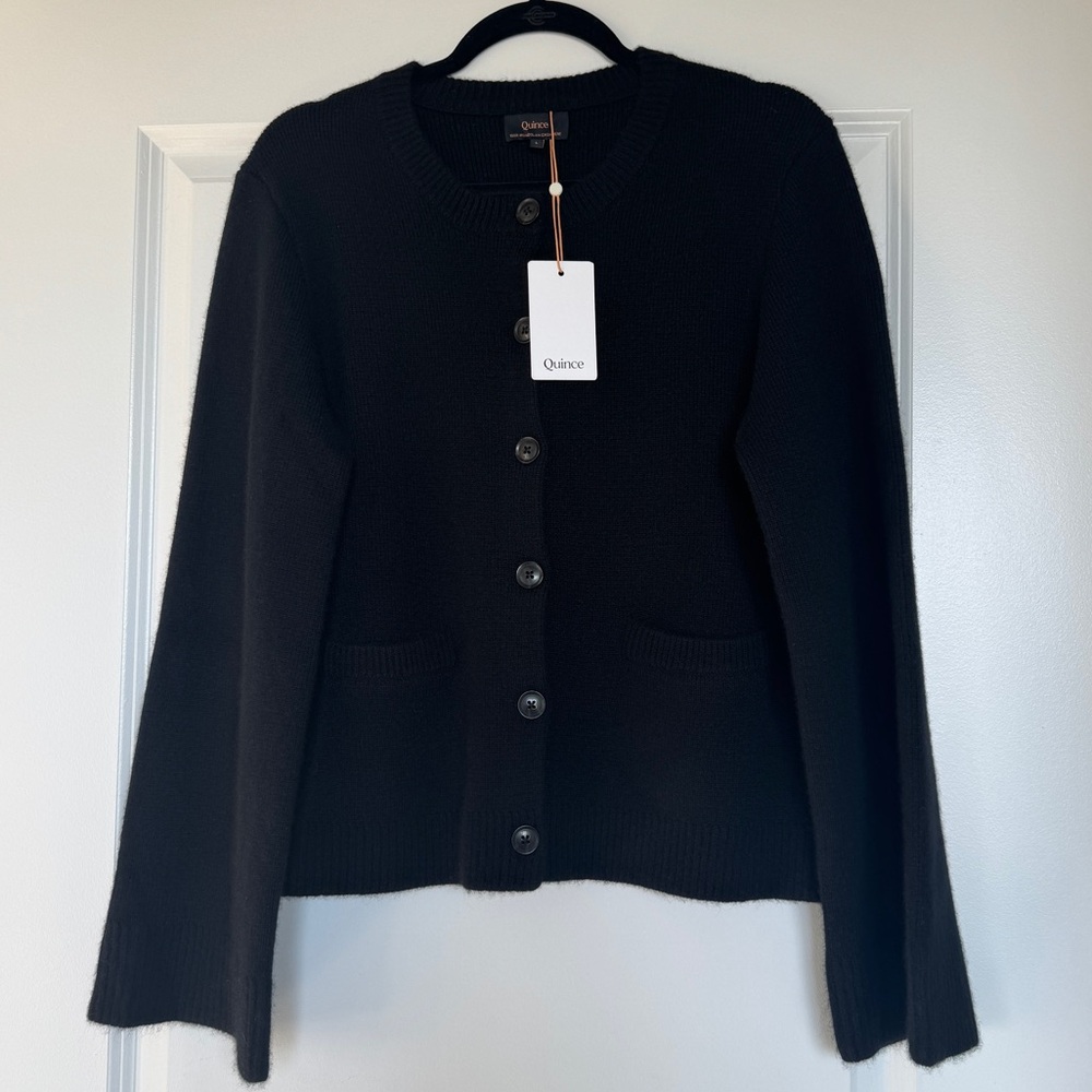 NWT!! QUINCE Women's Mongolian Cashmere Structured Cardigan Sweater Black Large - Picture 3 of 14